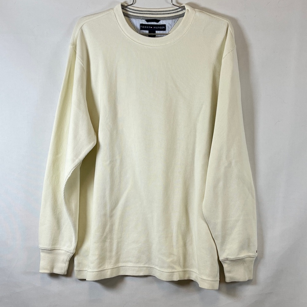 Tommy Hilfiger Corporate Long Sleeve Pullover Crewneck Sweatshirt Cream NWT